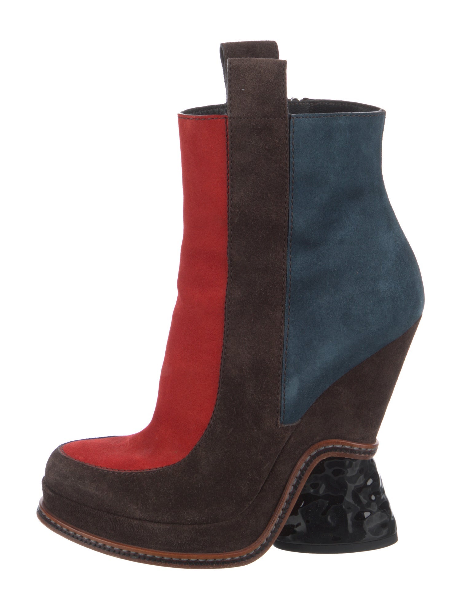 Fendi Suede Colorblock Pattern Sock Boots