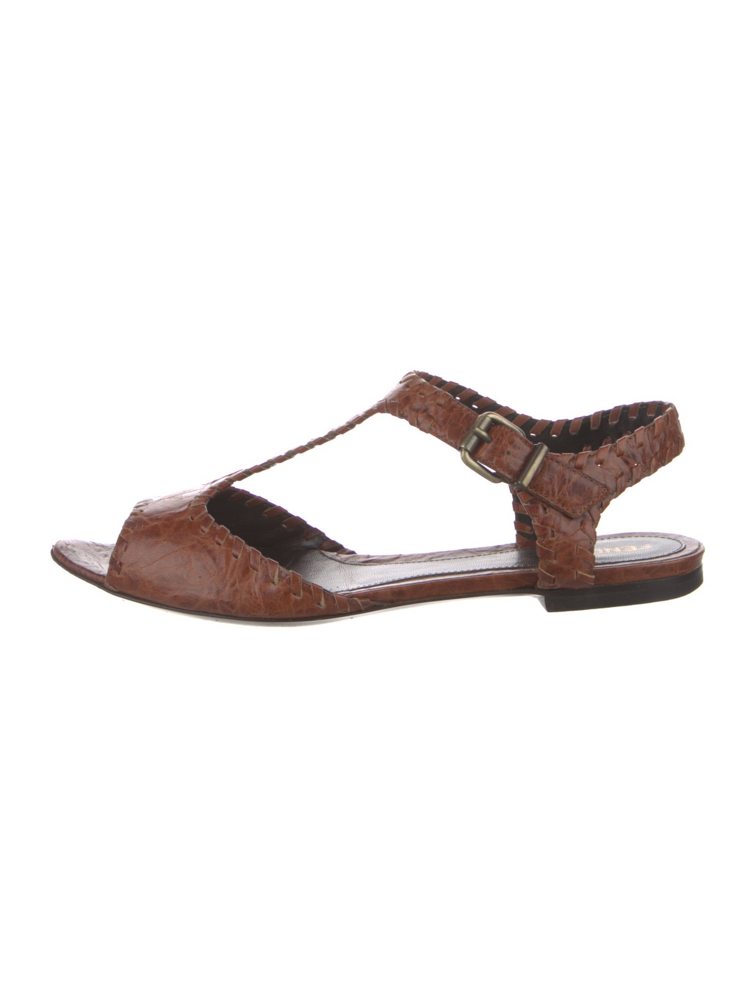 Fendi Leather T-Strap Sandals