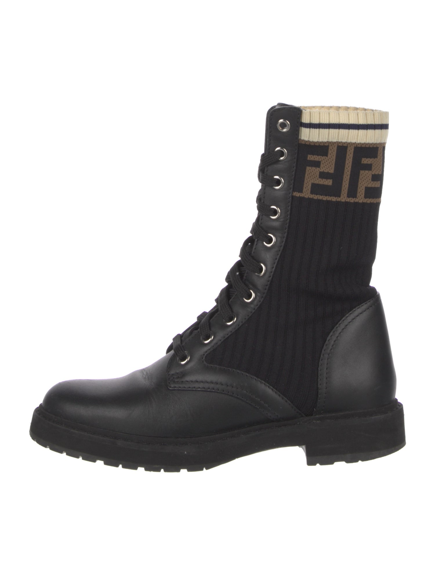 Fendi Zucca FF Logo Leather Combat Boots