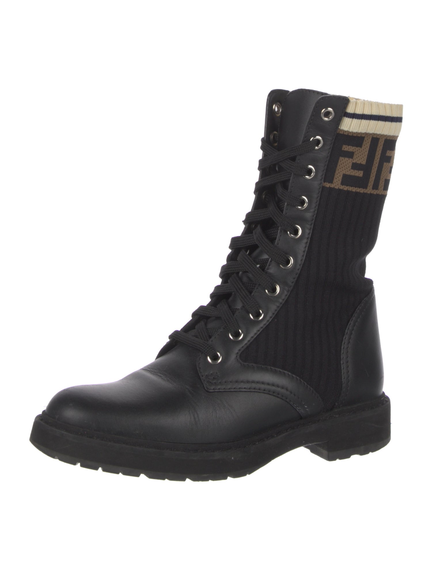 Fendi Zucca FF Logo Leather Combat Boots