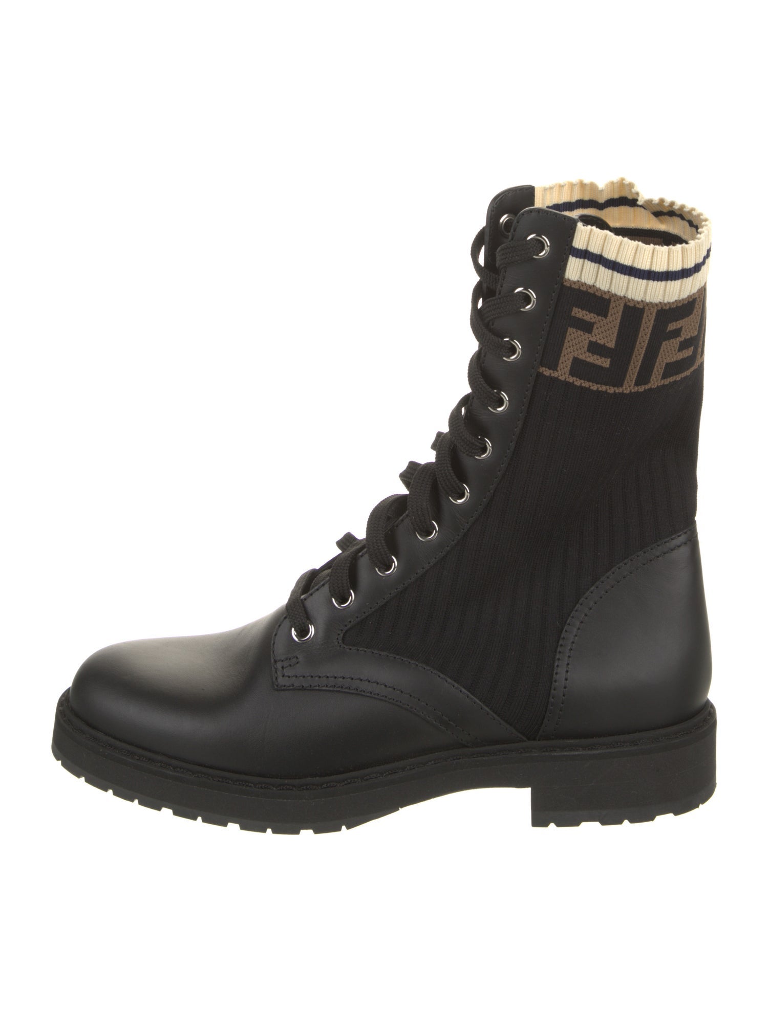 Fendi Zucca FF Logo Leather Combat Boots