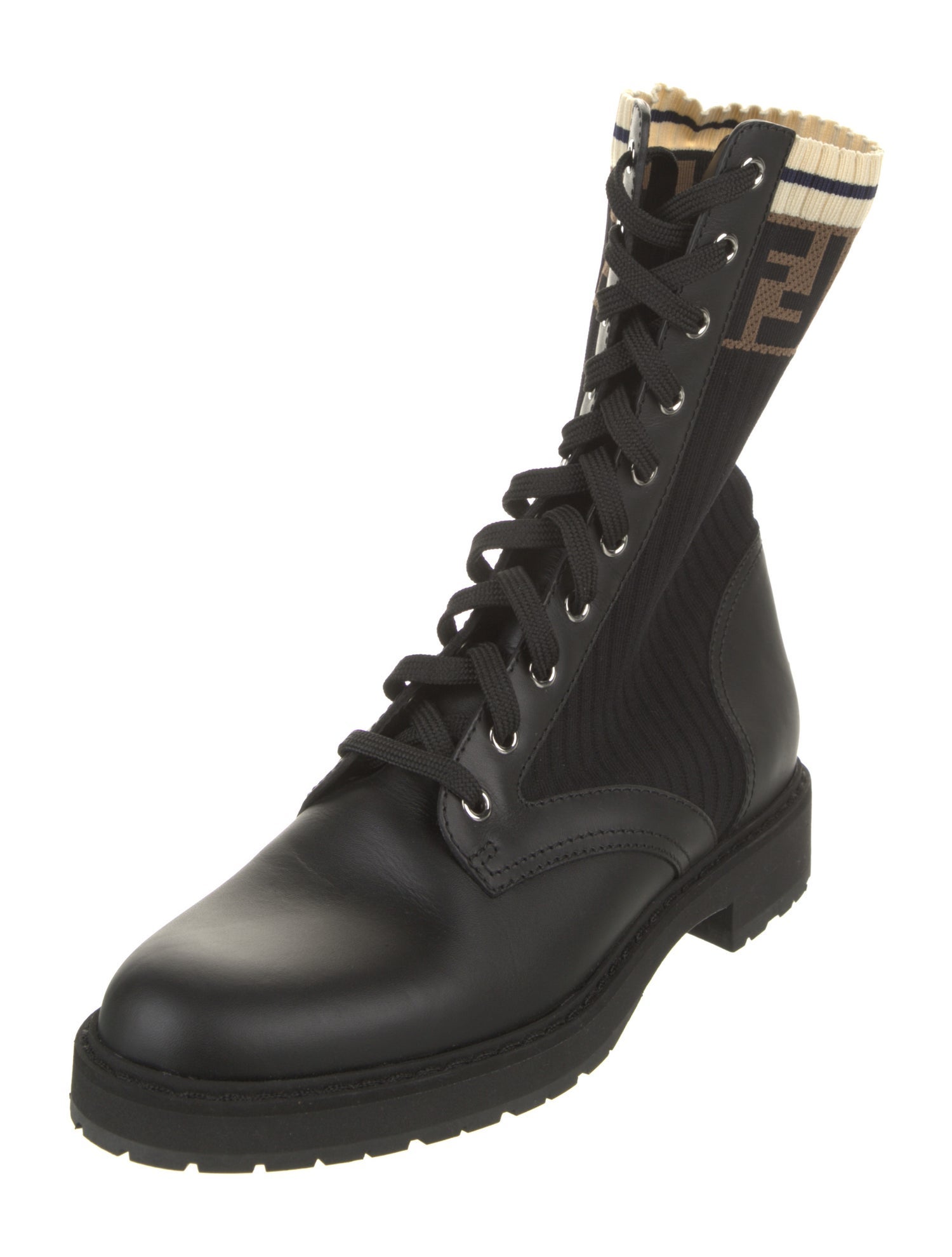 Fendi Zucca FF Logo Leather Combat Boots