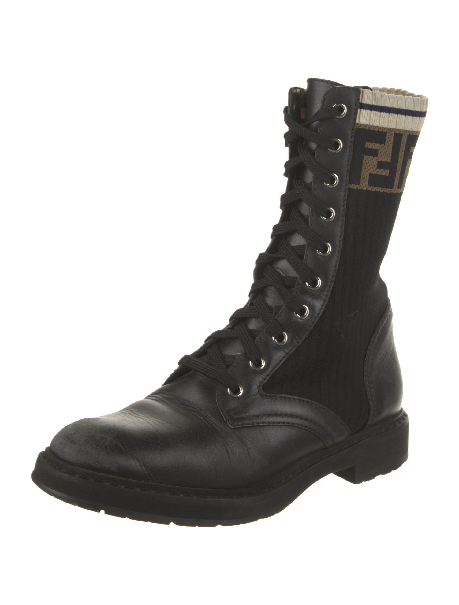 Fendi Zucca FF Logo Leather Combat Boots