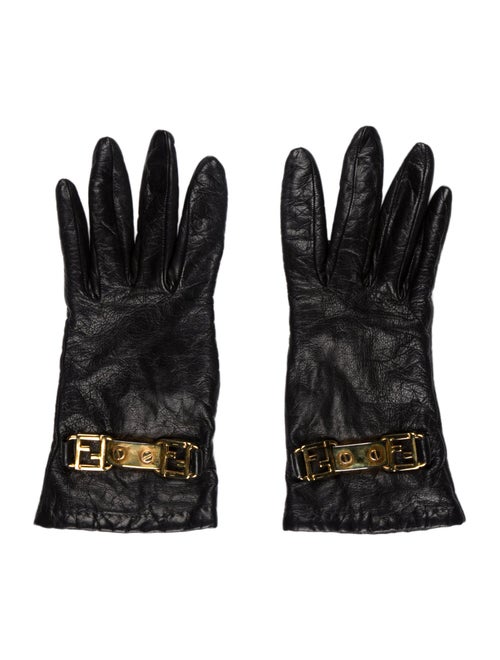 Fendi Leather Gold Tone Gloves
