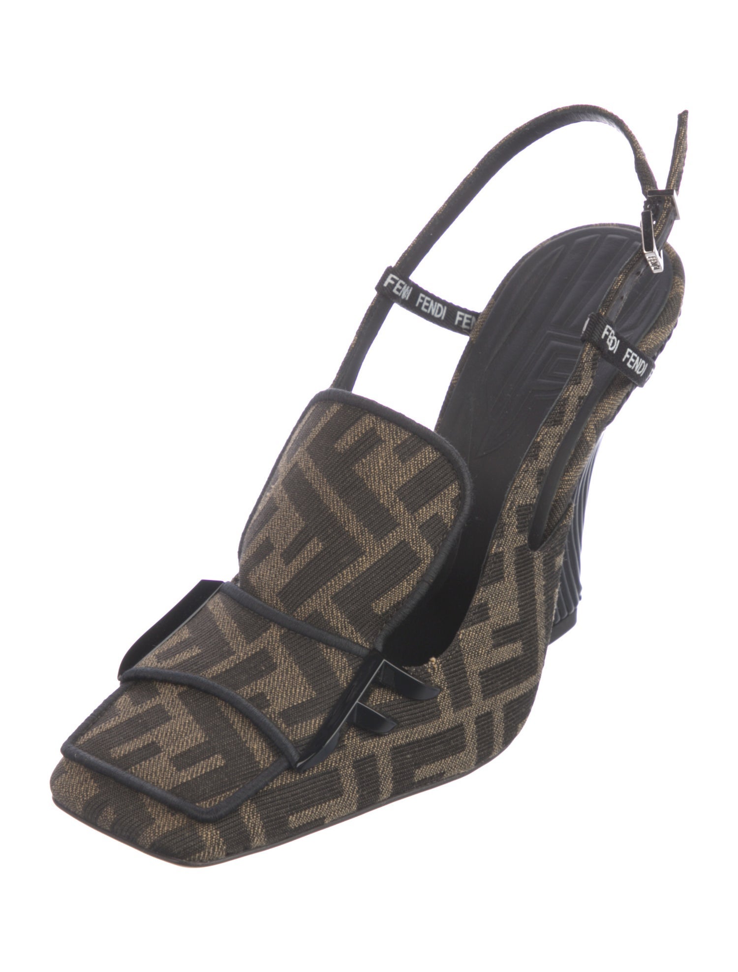 Fendi Zucca FF Logo Canvas Slingback Pumps