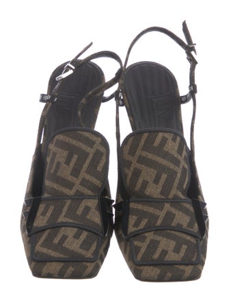 Fendi Zucca FF Logo Canvas Slingback Pumps