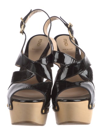 Fendi Patent Leather Studded Accents Slingback Pumps