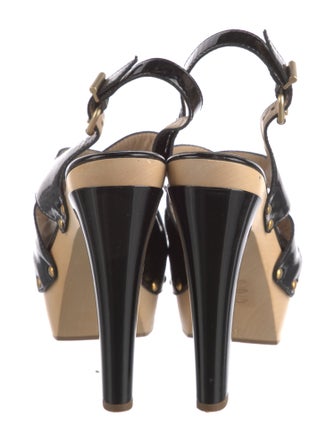 Fendi Patent Leather Studded Accents Slingback Pumps