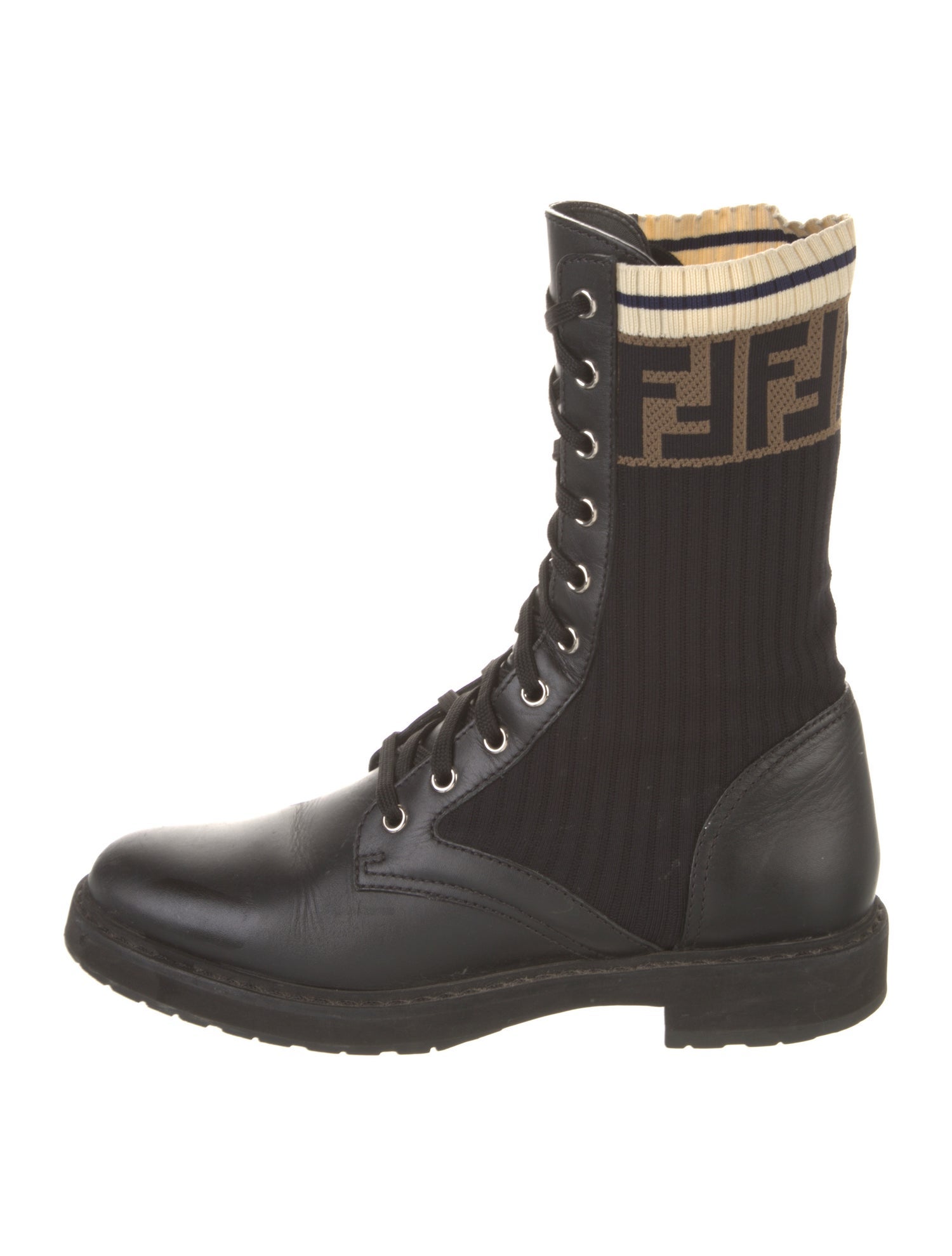 Fendi Zucca FF Logo Leather Combat Boots