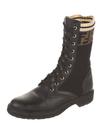 Fendi Zucca FF Logo Leather Combat Boots