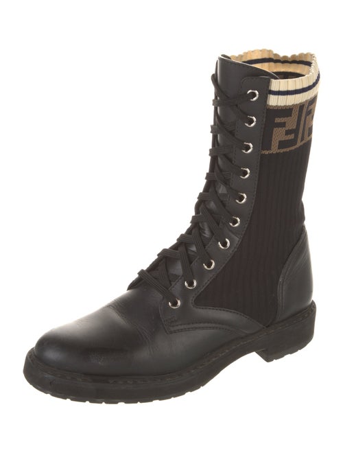 Fendi Zucca FF Logo Leather Combat Boots