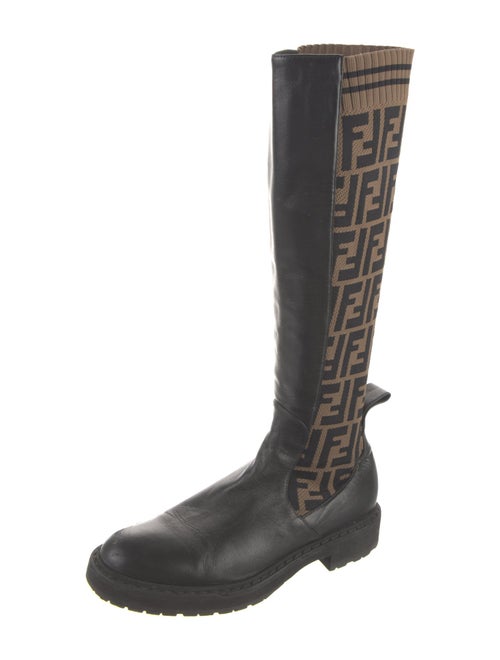 Fendi Zucca FF Logo Leather Riding Boots