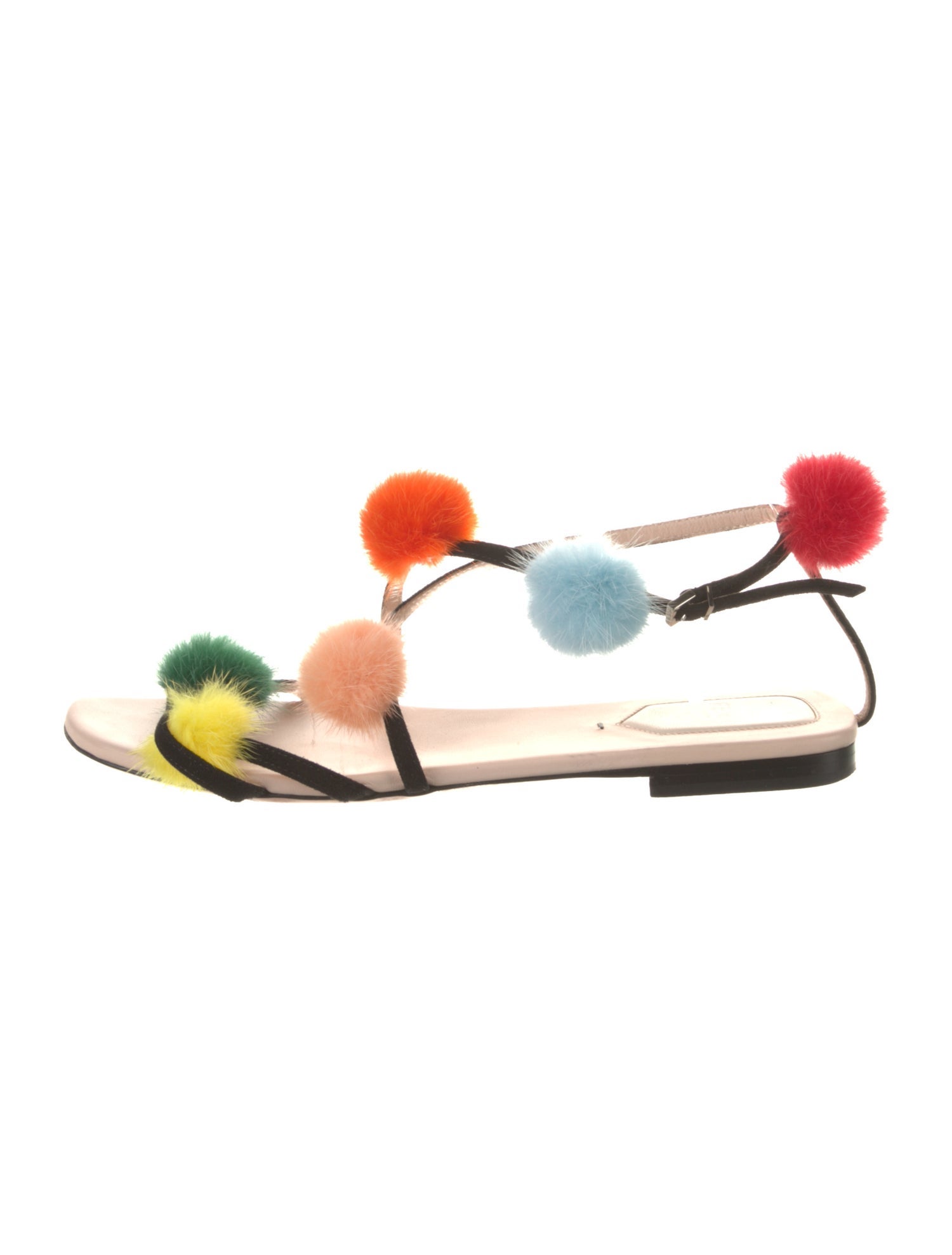 Fendi Suede Pom-Pom Embellishments Slingback Sandals