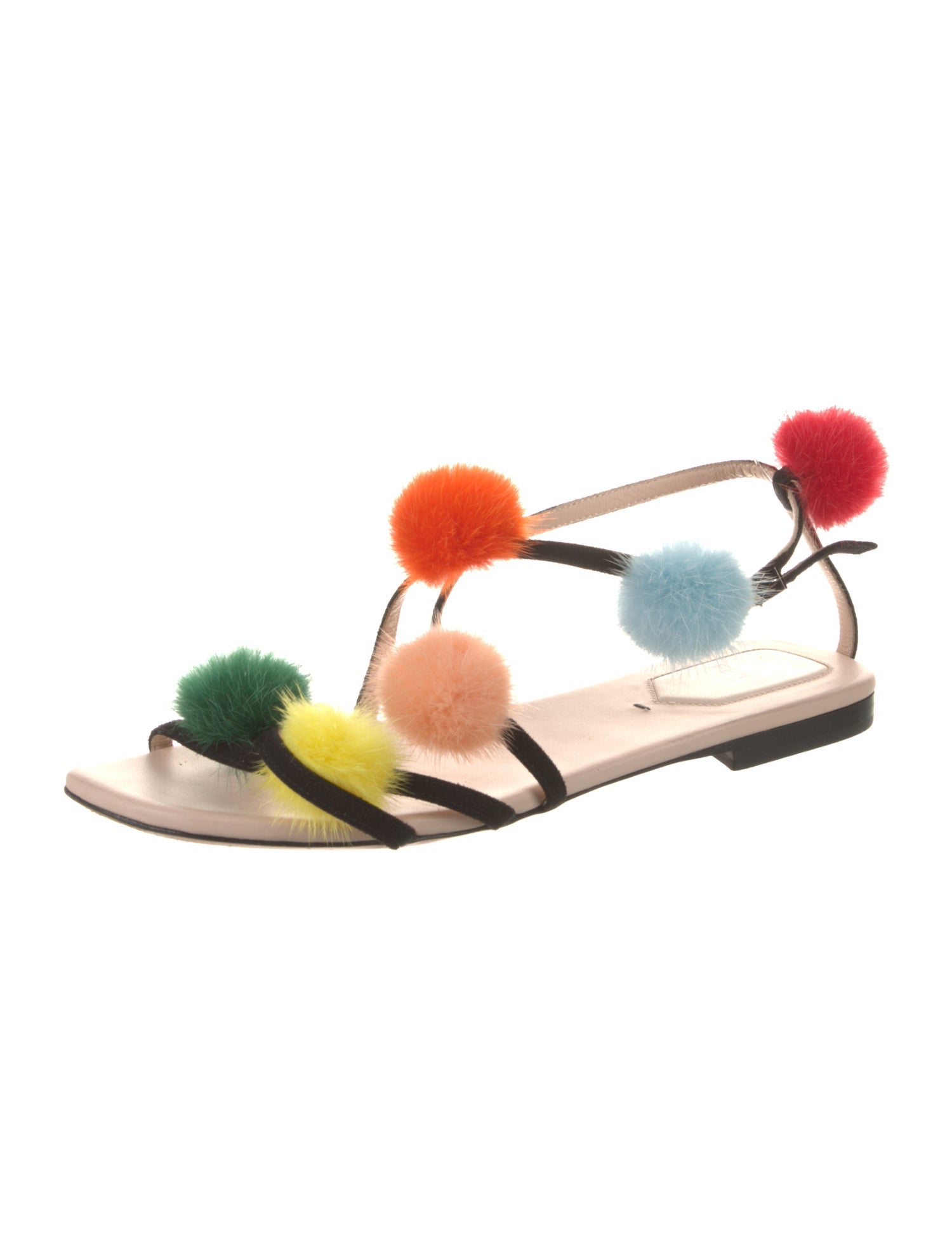 Fendi Suede Pom-Pom Embellishments Slingback Sandals