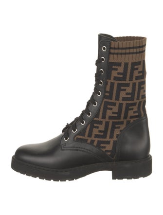 Fendi Zucca FF Logo Leather Combat Boots
