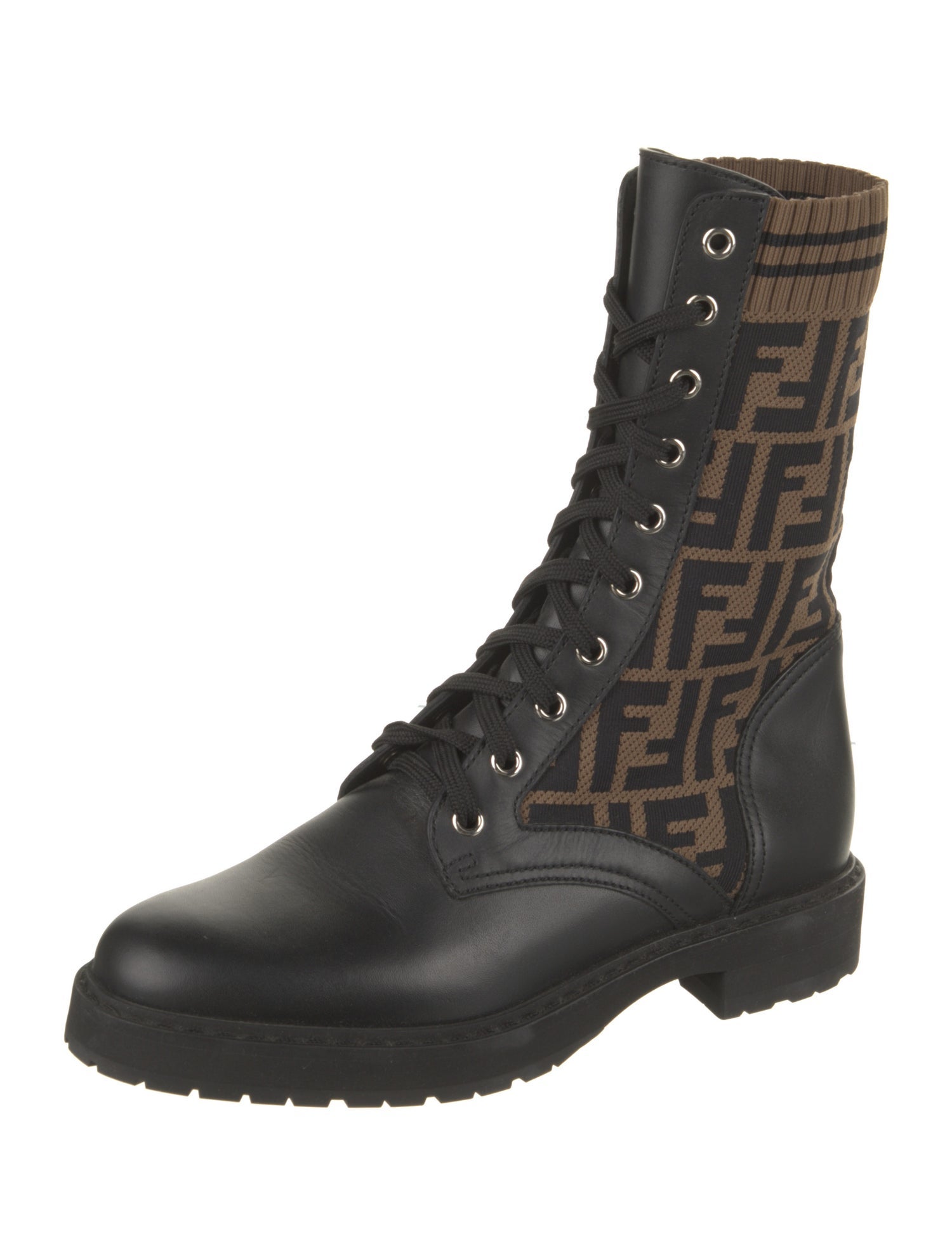 Fendi Zucca FF Logo Leather Combat Boots