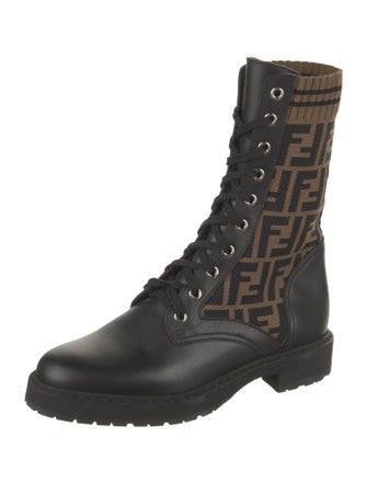 Fendi Zucca FF Logo Leather Combat Boots