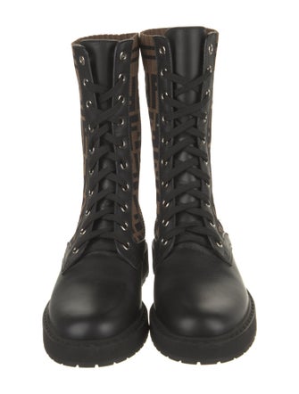 Fendi Zucca FF Logo Leather Combat Boots