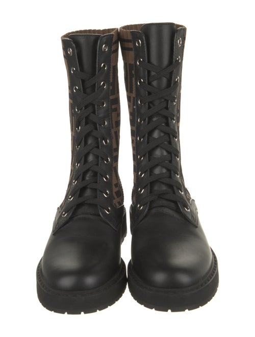 Fendi Zucca FF Logo Leather Combat Boots