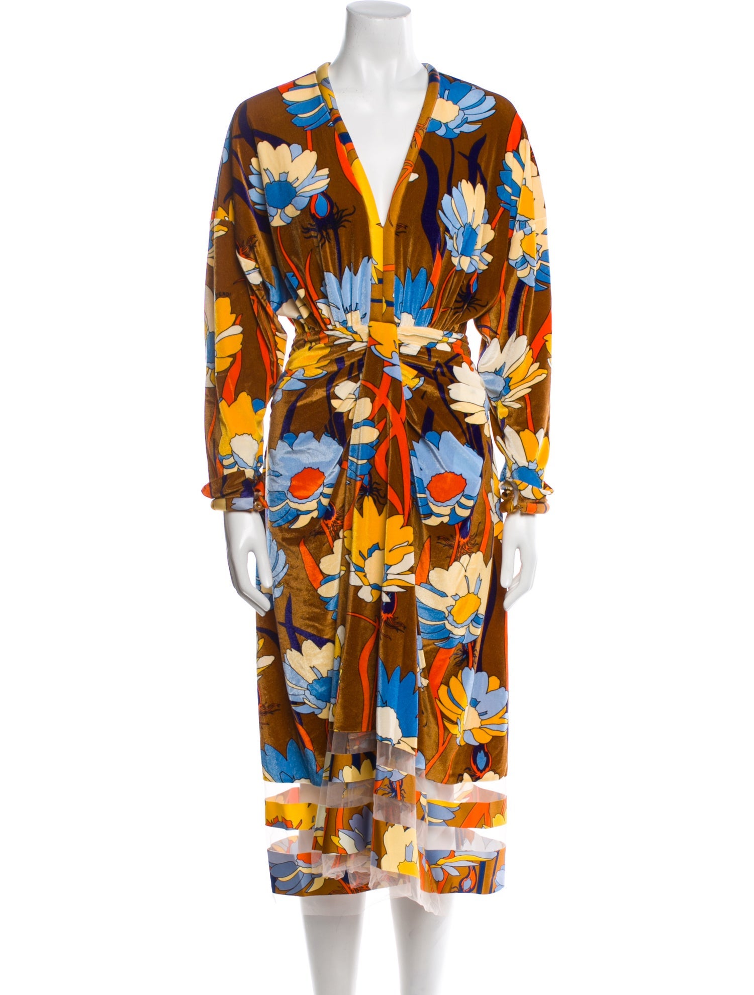 Fendi Floral Print Midi Length Dress