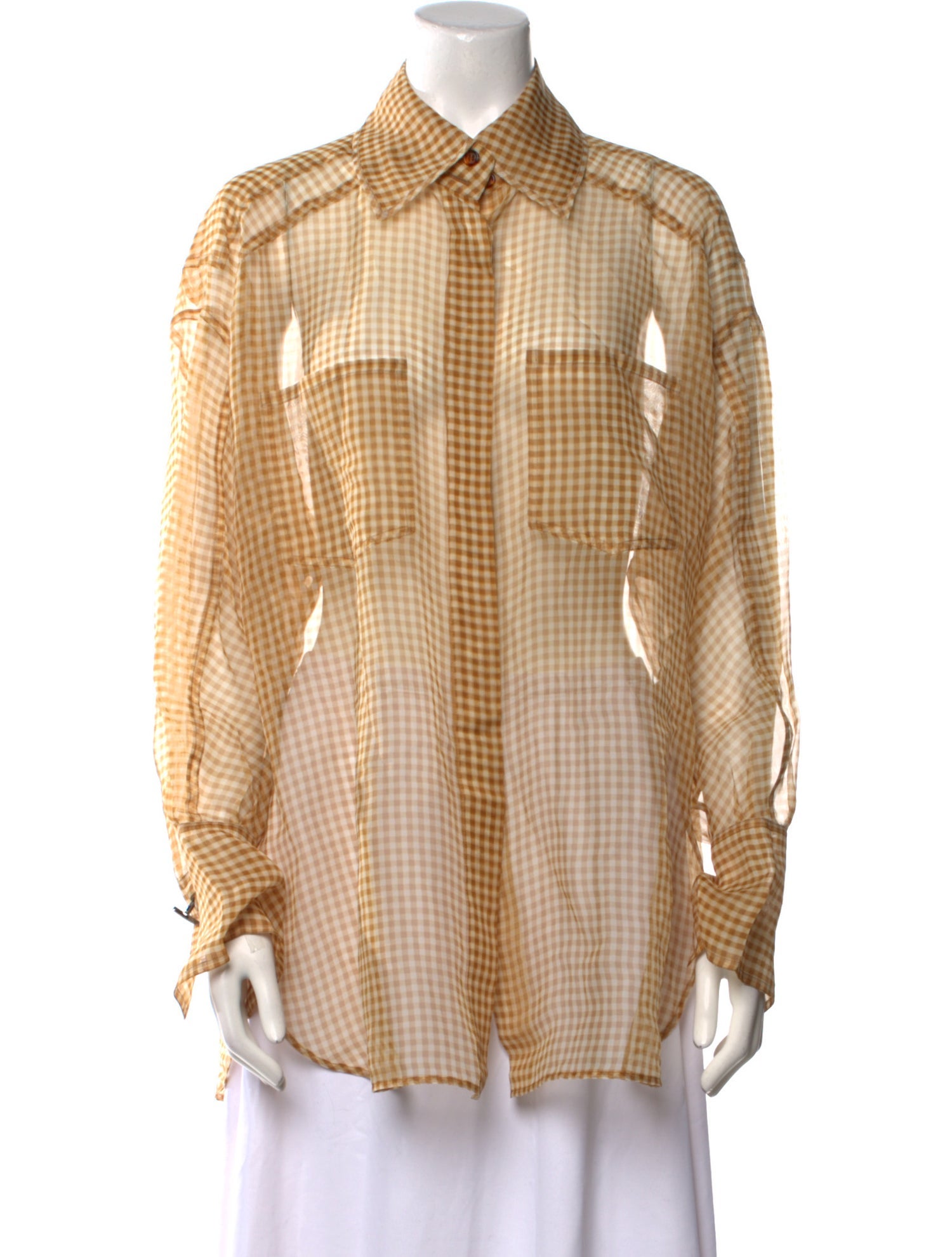 Fendi Silk Plaid Print Button-Up Top