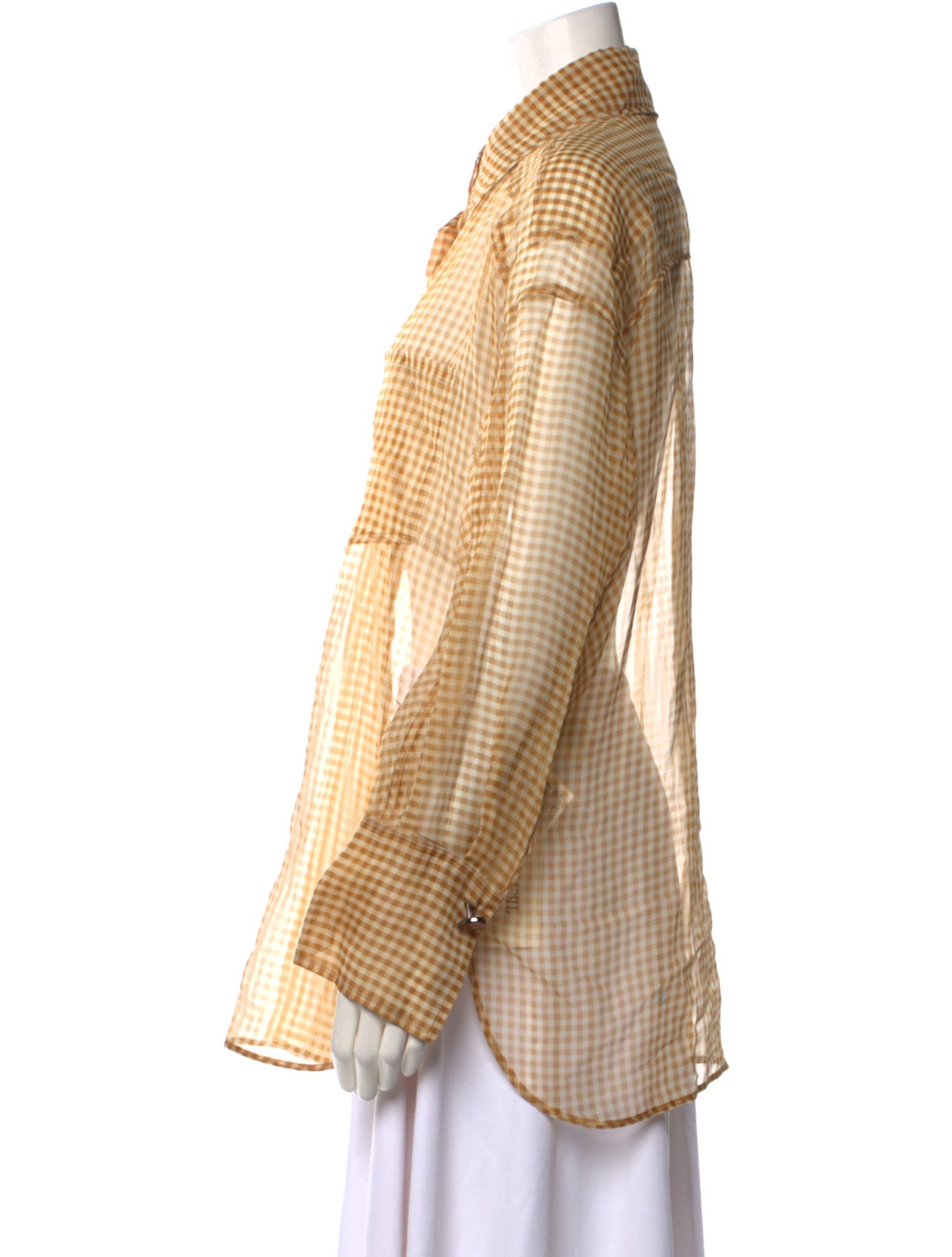 Fendi Silk Plaid Print Button-Up Top