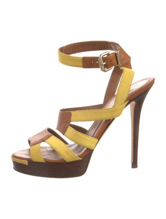 Fendi Leather Colorblock Pattern Sandals