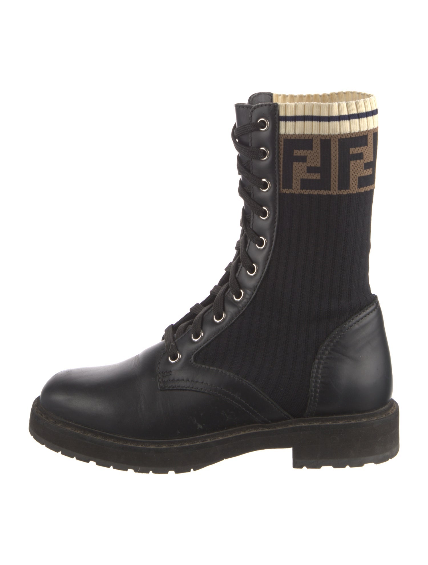 Fendi Zucca FF Logo Leather Sock Boots