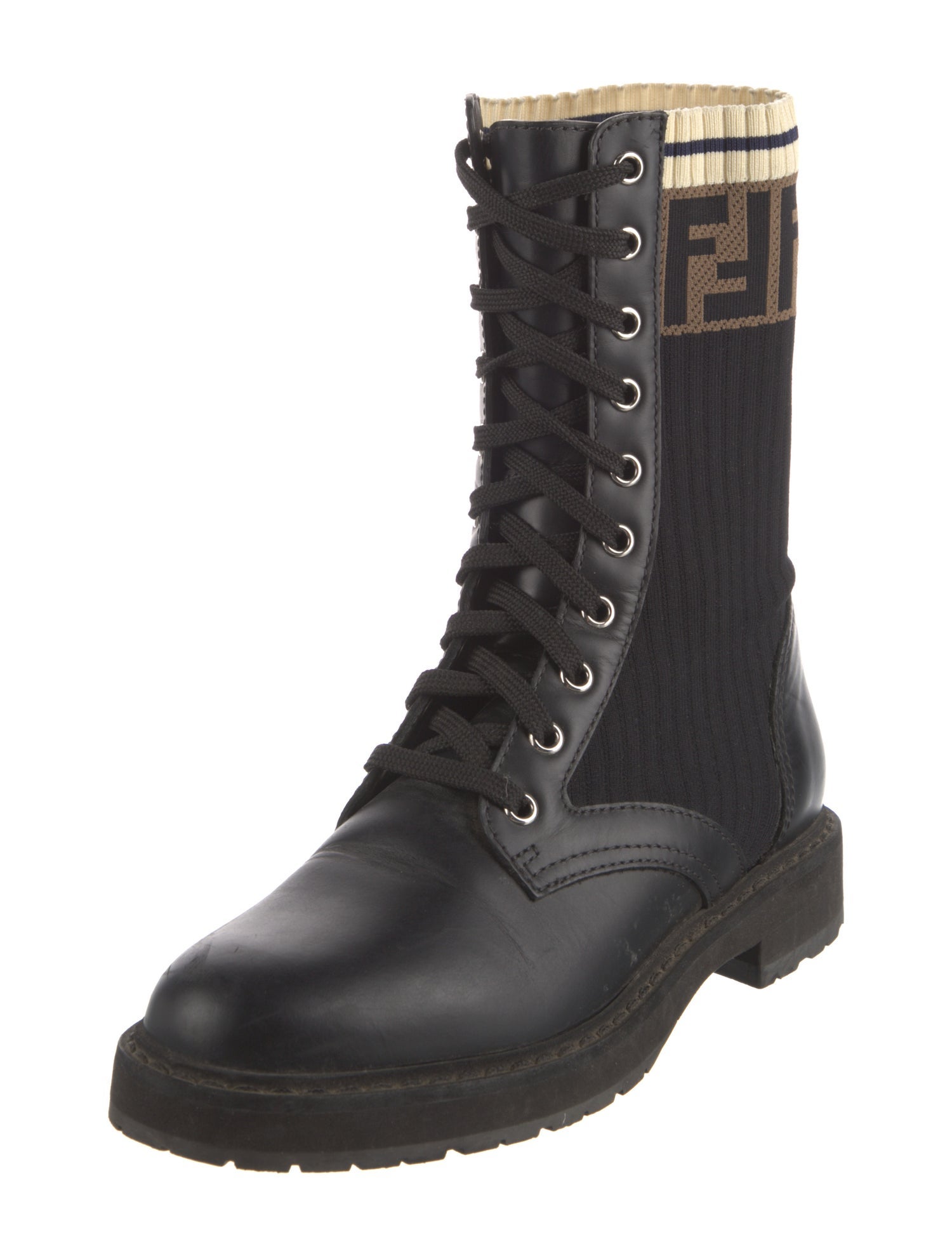 Fendi Zucca FF Logo Leather Sock Boots