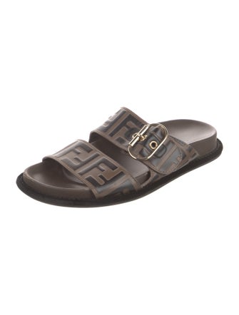 Fendi Zucca FF Logo Leather Slides