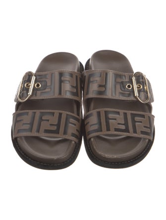 Fendi Zucca FF Logo Leather Slides