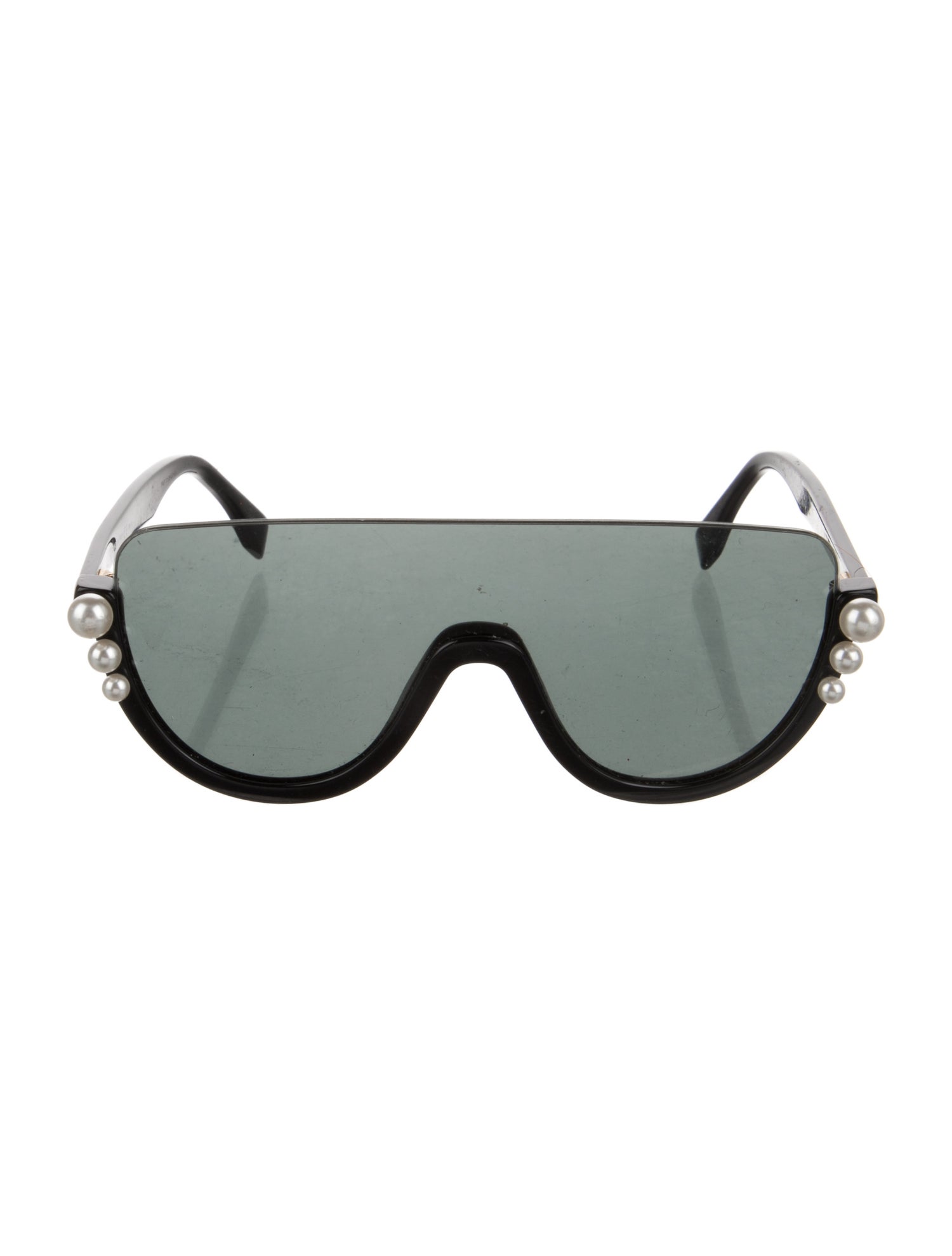 Fendi Faux Pearl Accents Shield Sunglasses