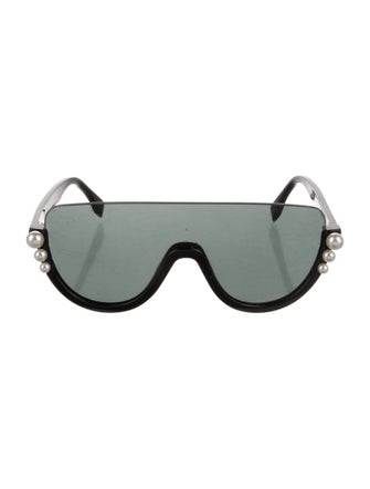 Fendi Faux Pearl Accents Shield Sunglasses