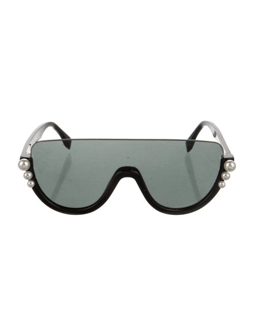 Fendi Faux Pearl Accents Shield Sunglasses