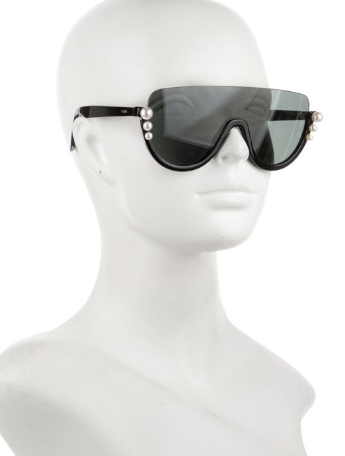 Fendi Faux Pearl Accents Shield Sunglasses
