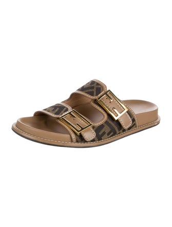 Fendi Zucca FF Logo Leather Slides