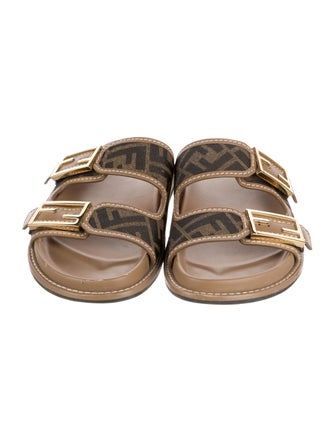 Fendi Zucca FF Logo Leather Slides