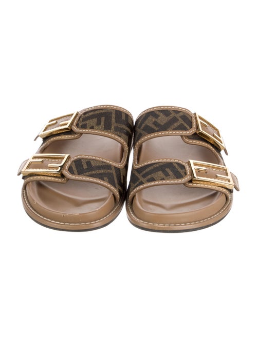 Fendi Zucca FF Logo Leather Slides