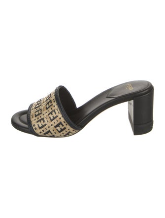 Fendi Zucca FF Logo Leather Slides