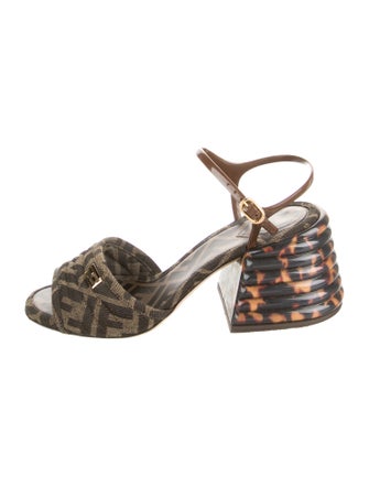 Fendi Zucca FF Logo Canvas Slingback Sandals