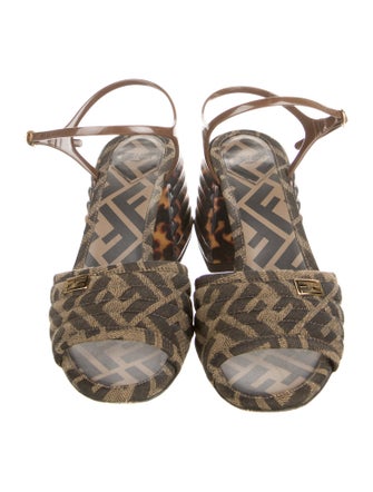 Fendi Zucca FF Logo Canvas Slingback Sandals