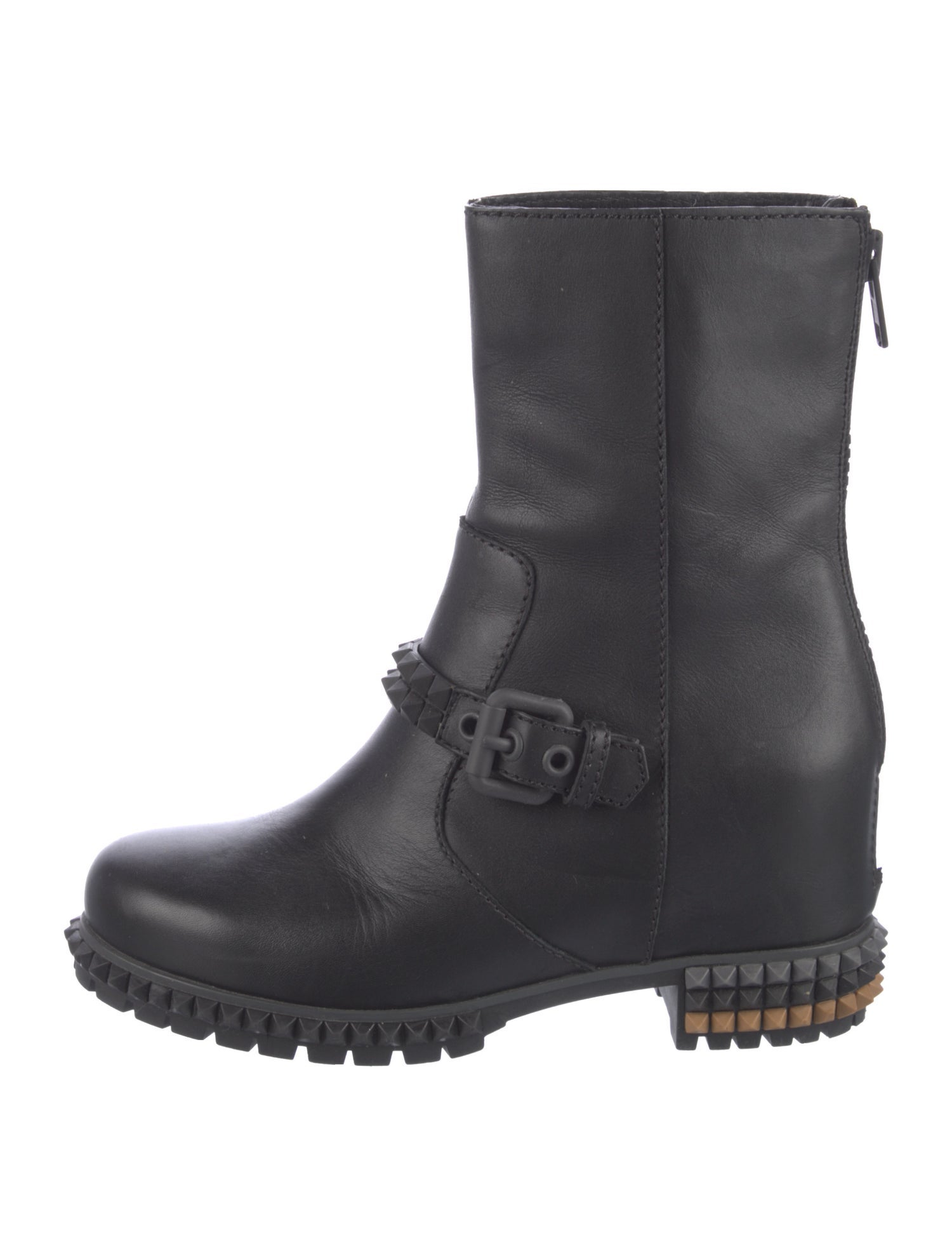 Fendi Leather Studded Accents Moto Boots