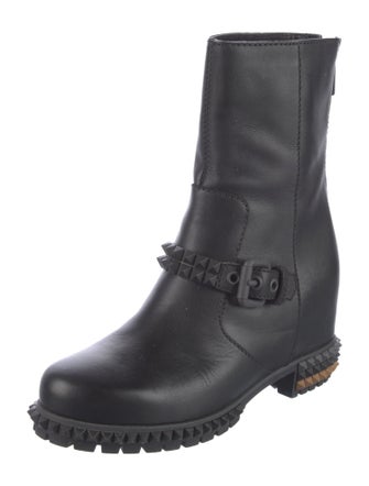 Fendi Leather Studded Accents Moto Boots