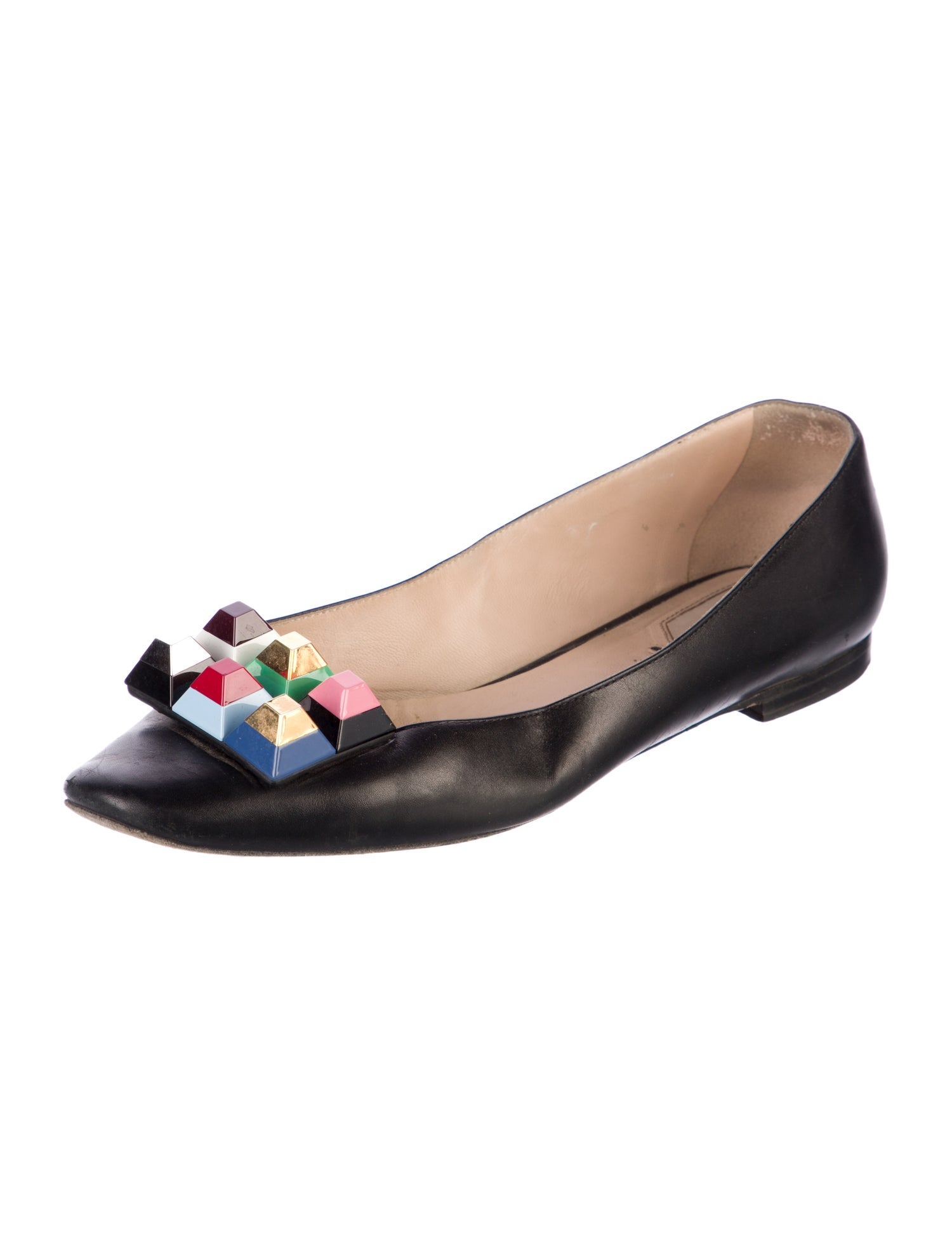 Fendi Leather Studded Accents Ballet Flats