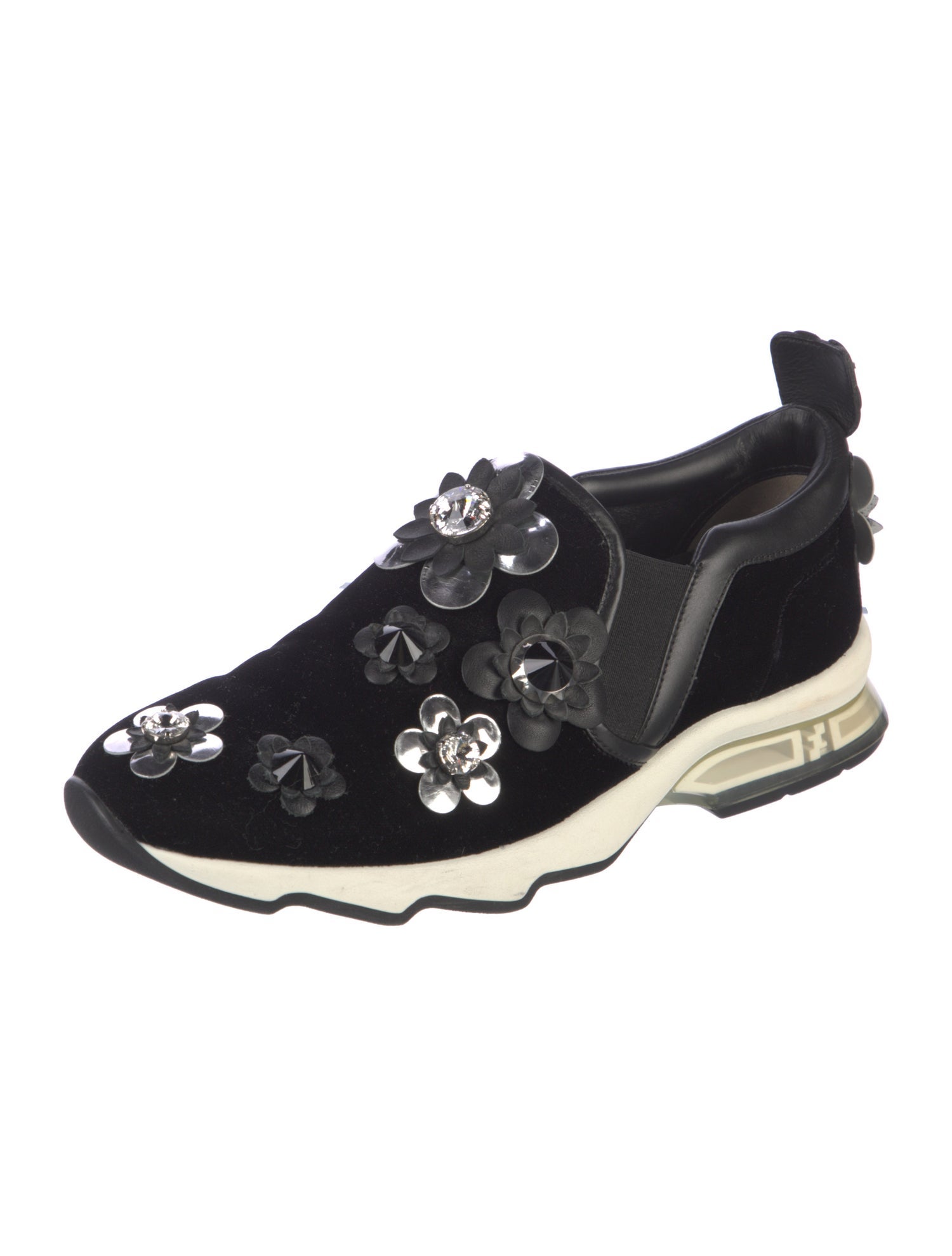Fendi Velvet Crystal Embellishments Sneakers