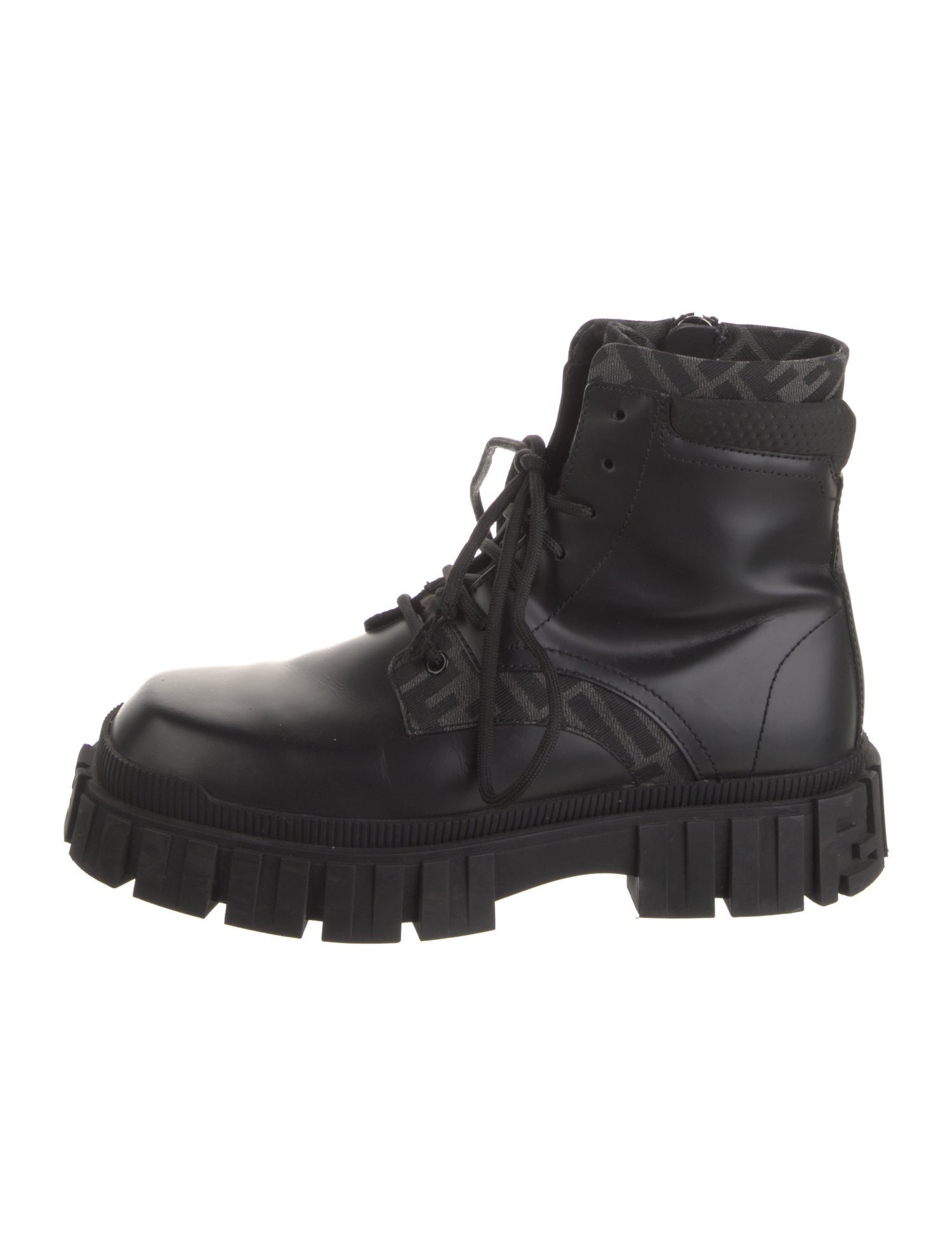 Fendi Zucca FF Logo Leather Lace-Up Boots