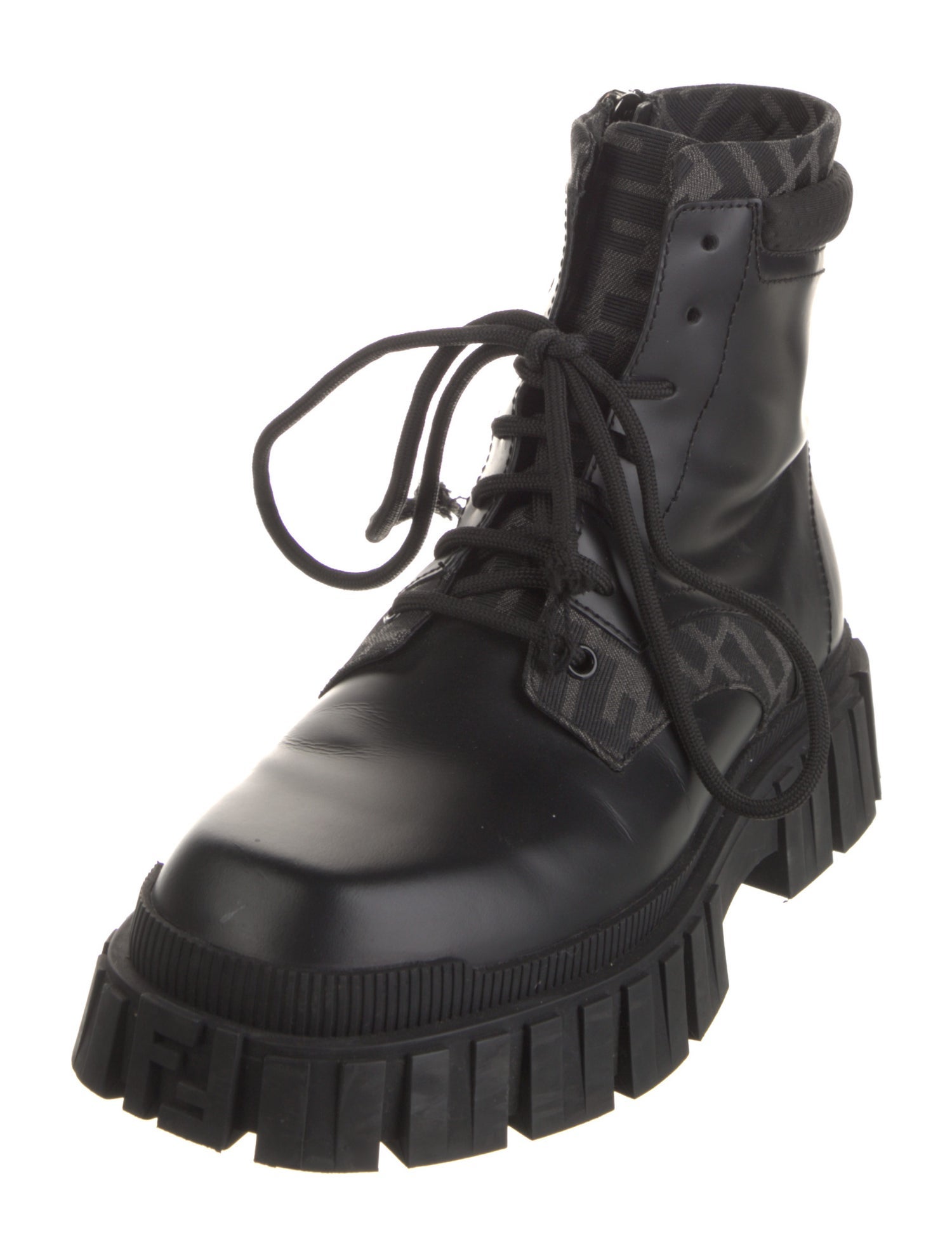 Fendi Zucca FF Logo Leather Lace-Up Boots