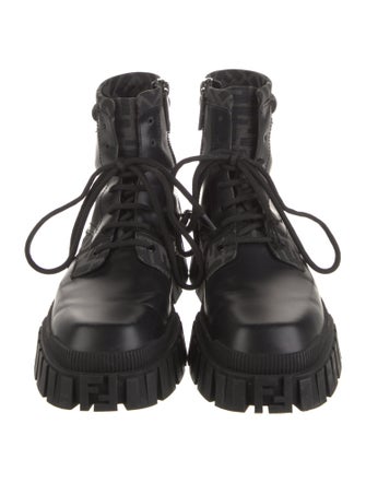 Fendi Zucca FF Logo Leather Lace-Up Boots