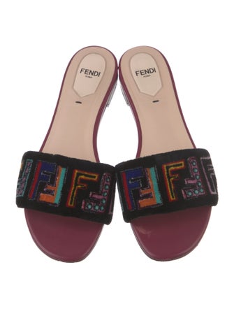 Fendi Zucca FF Logo Velvet Slides