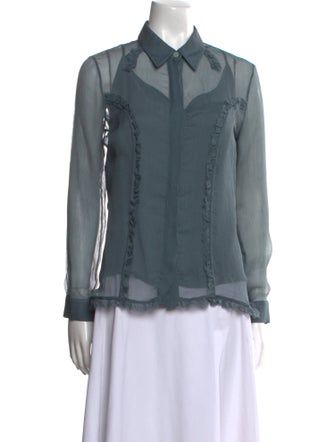 Fendi Silk Long Sleeve Button-Up Top